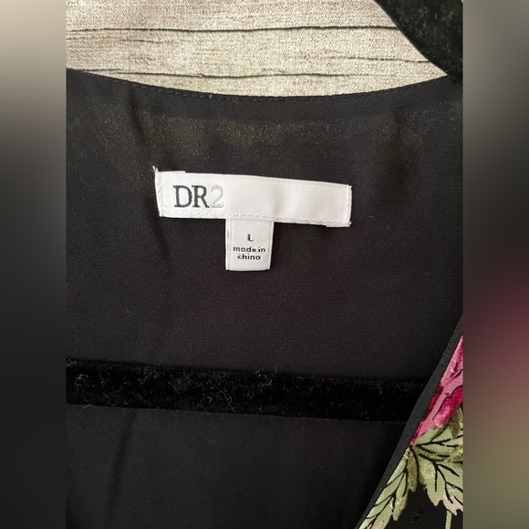 DR2 boho floral french dot blouse, balloon sleeves, L - Picture 2 of 4